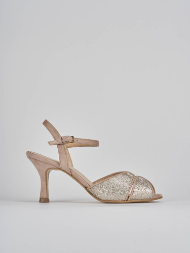 Sandalias de tacón alto tacón 7 cm beis cuero