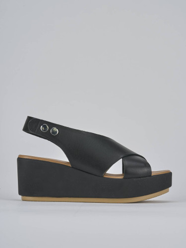 Wedge heels heel 6 cm black leather