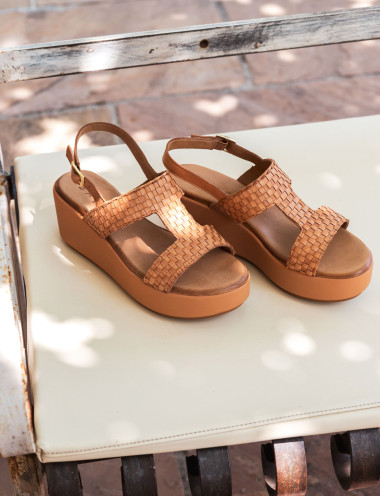 Wedge heels heel 6 cm brown leather