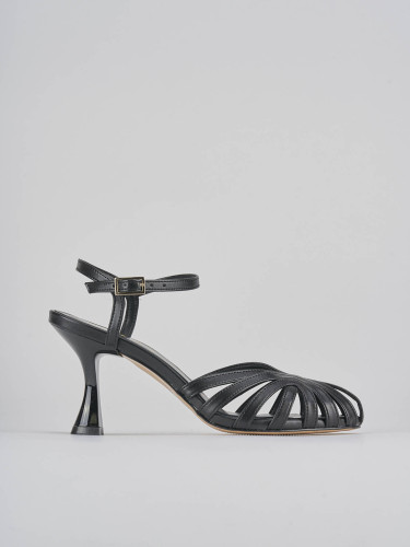 Sandalias de tacón alto tacón 6 cm negro cuero