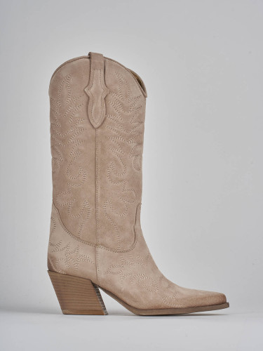 High heel boots heel 6 cm beige suede