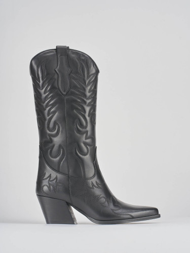 Botas de tacón alto tacón 6 cm negro cuero