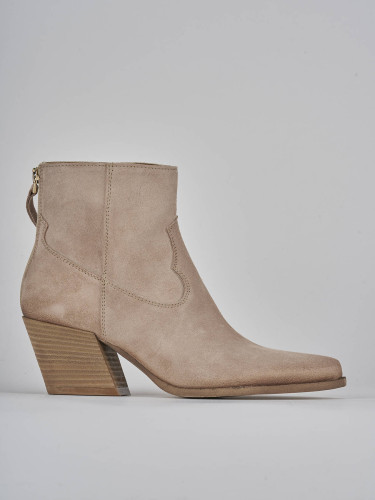 High heel ankle boots heel 6 cm beige suede