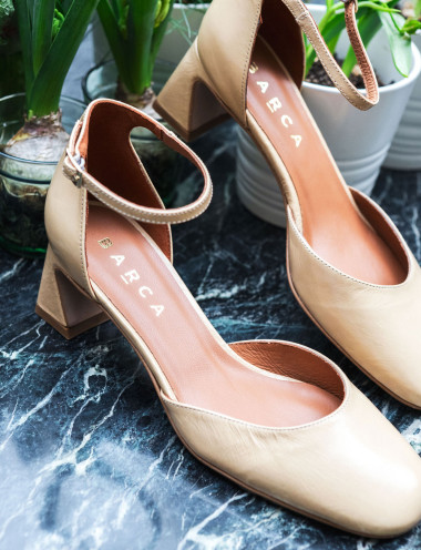 Zapatos de salón tacón 5 cm marrón cuero