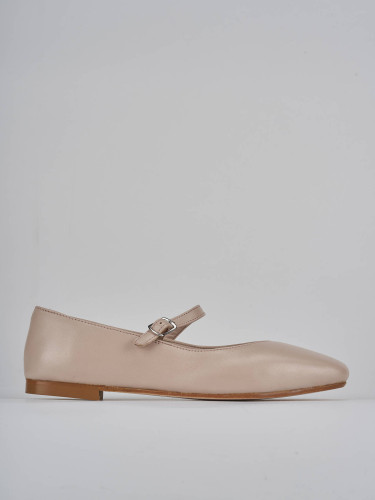 Bailarinas tacón 1 cm beis cuero