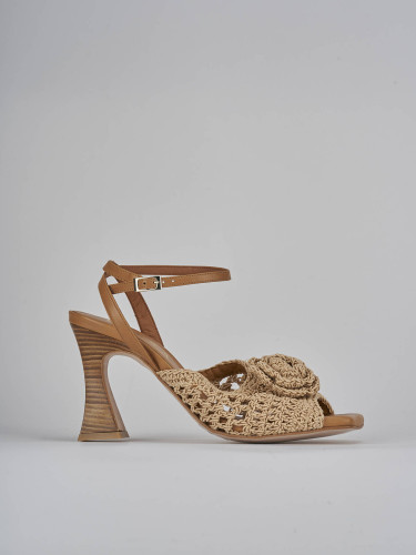 Sandalias de tacón alto tacón 8 cm beis tejido