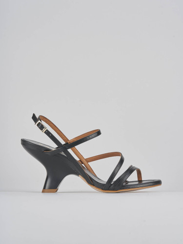 Sandalias de tacón alto tacón 8 cm negro cuero