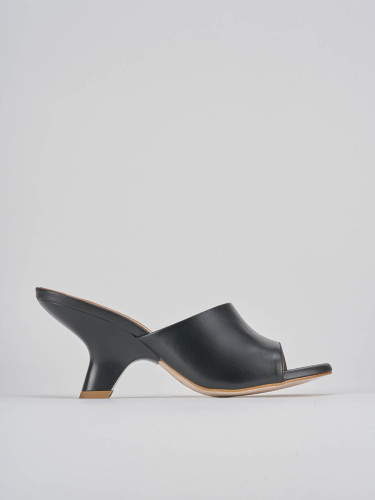 Slippers heel 8 cm black leather