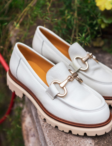 Loafers heel 2 cm white leather