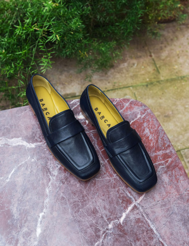 Mocasines tacón 1 cm azul cuero