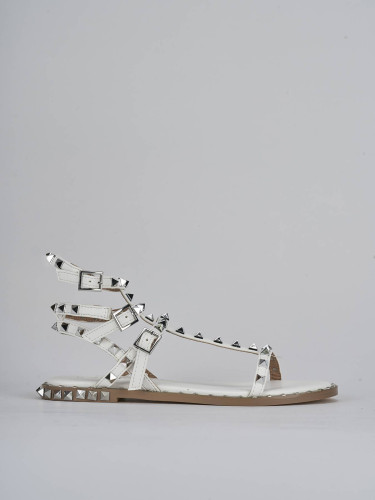 Sandalias de tacón bajo tacón 1 cm blanco cuero
