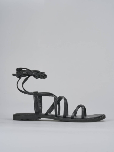Sandalias de tacón bajo tacón 1 cm negro cuero