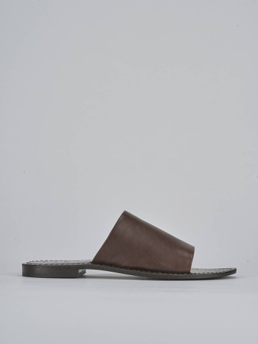 Mules tacón 1 cm marrón oscuro cuero
