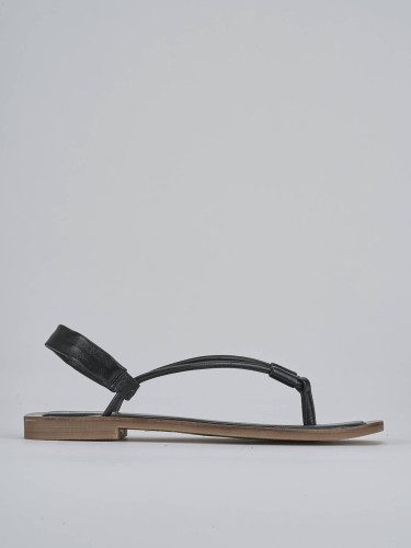 Sandalias de tacón bajo tacón 1 cm negro cuero