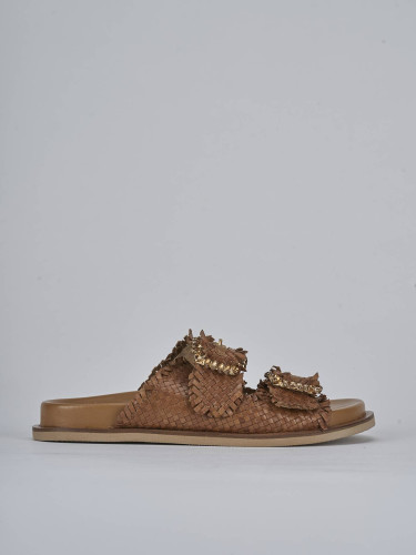 Ciabatte tacco 1cm pelle marrone