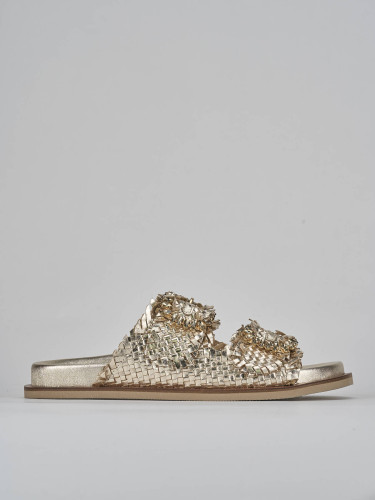 Slippers heel 1 cm gold leather