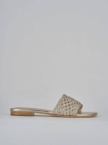 Mules tacón 1 cm oro cuero