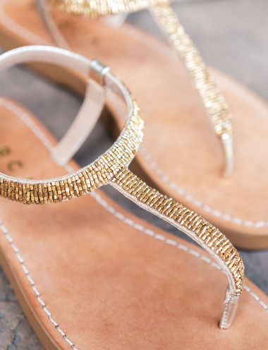 Low heel sandals heel 1 cm gold leather