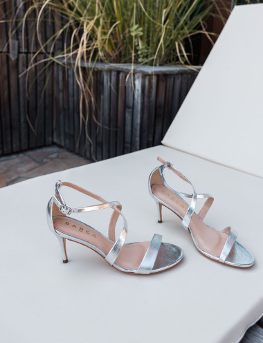 High heel sandals heel 7 cm silver leather