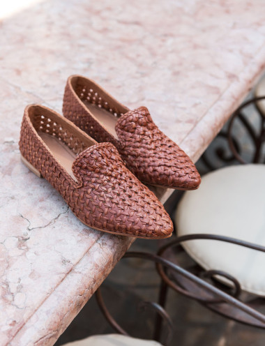 Flat shoes heel 1 cm brown leather