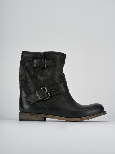 Botines de tacón bajo tacón 1 cm negro cuero