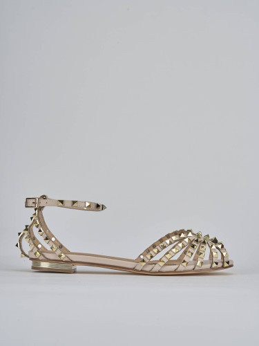 Low heel sandals heel 1 cm beige leather