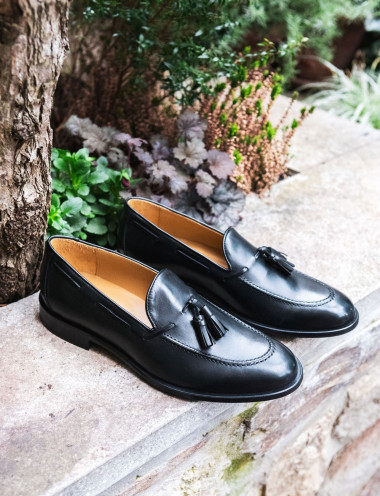 Mocasines negro cuero
