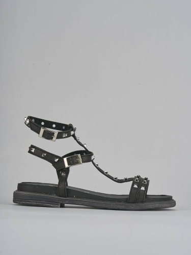 Sandalias de tacón bajo tacón 1 cm negro cuero