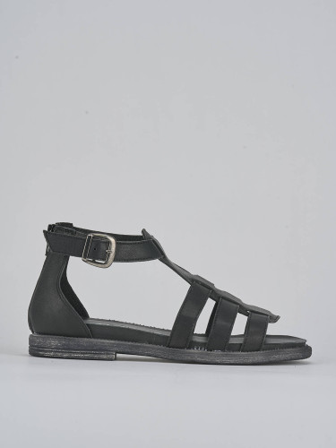 Sandalias de tacón bajo tacón 1 cm negro cuero