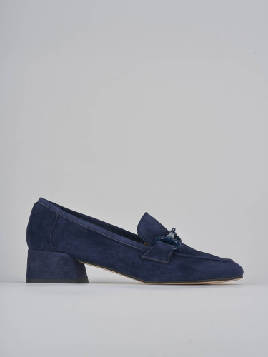 Mocasines tacón 3 cm azul ante