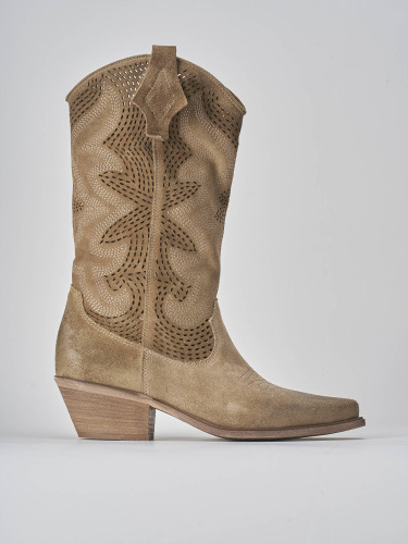High heel boots heel 8 cm beige suede