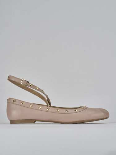Flat shoes heel 1 cm beige leather