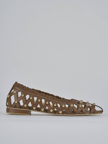 Ballerina tacco 2 cm marrone pelle