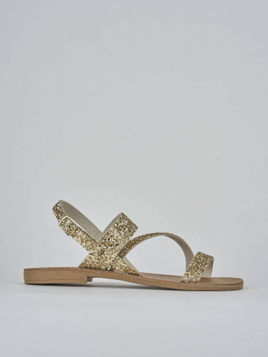 Sandalias de tacón bajo tacón 1 cm oro glitter