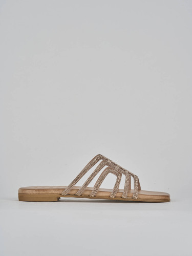 Mules tacón 1 cm oro cuero