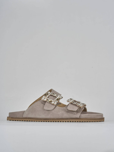 Slippers heel 1 cm beige suede