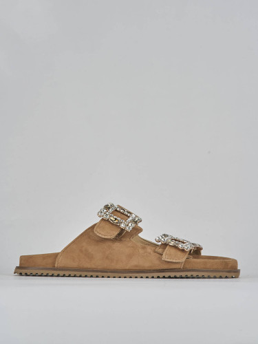 Mules tacón 1 cm marrón ante