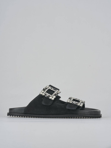 Mules tacón 1 cm negro ante