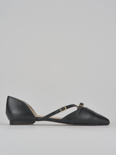 Flat shoes heel 1 cm black leather
