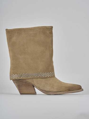 High heel boots heel 7 cm beige suede