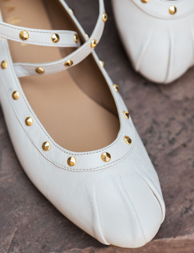 Bailarinas tacón 1 cm blanco cuero