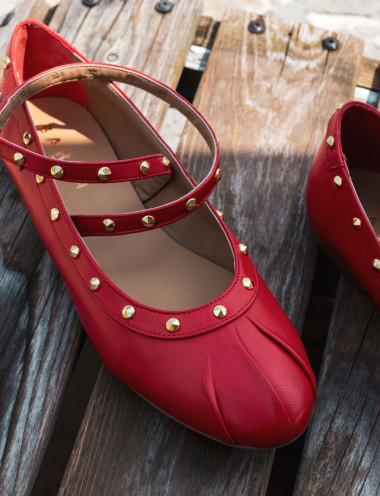 Bailarinas tacón 1 cm rojo cuero
