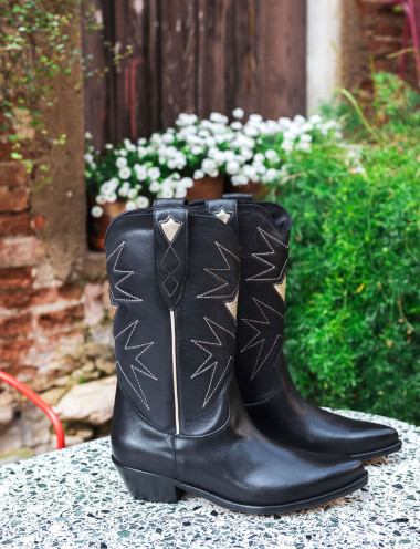 Stivali tacco 4cm pelle nero