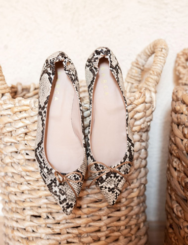 Flat shoes heel 1 cm beige leather