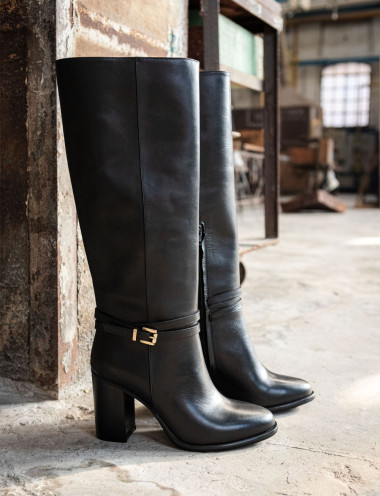 Botas de tacón alto tacón 8 cm negro cuero