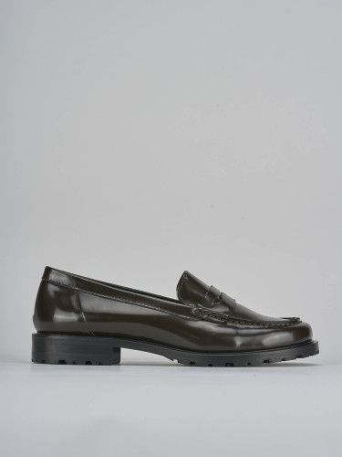 Mocasines tacón 3 cm marrón oscuro cuero