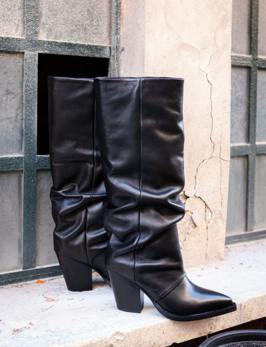 High heel boots heel 9 cm black leather