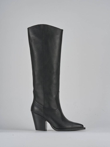 Botas de tacón alto tacón 9 cm negro cuero