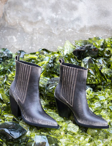 Botines de tacón alto tacón 9 cm avorio cuero