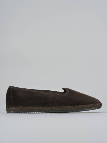 Flat shoes heel 1 cm dark brown velvet